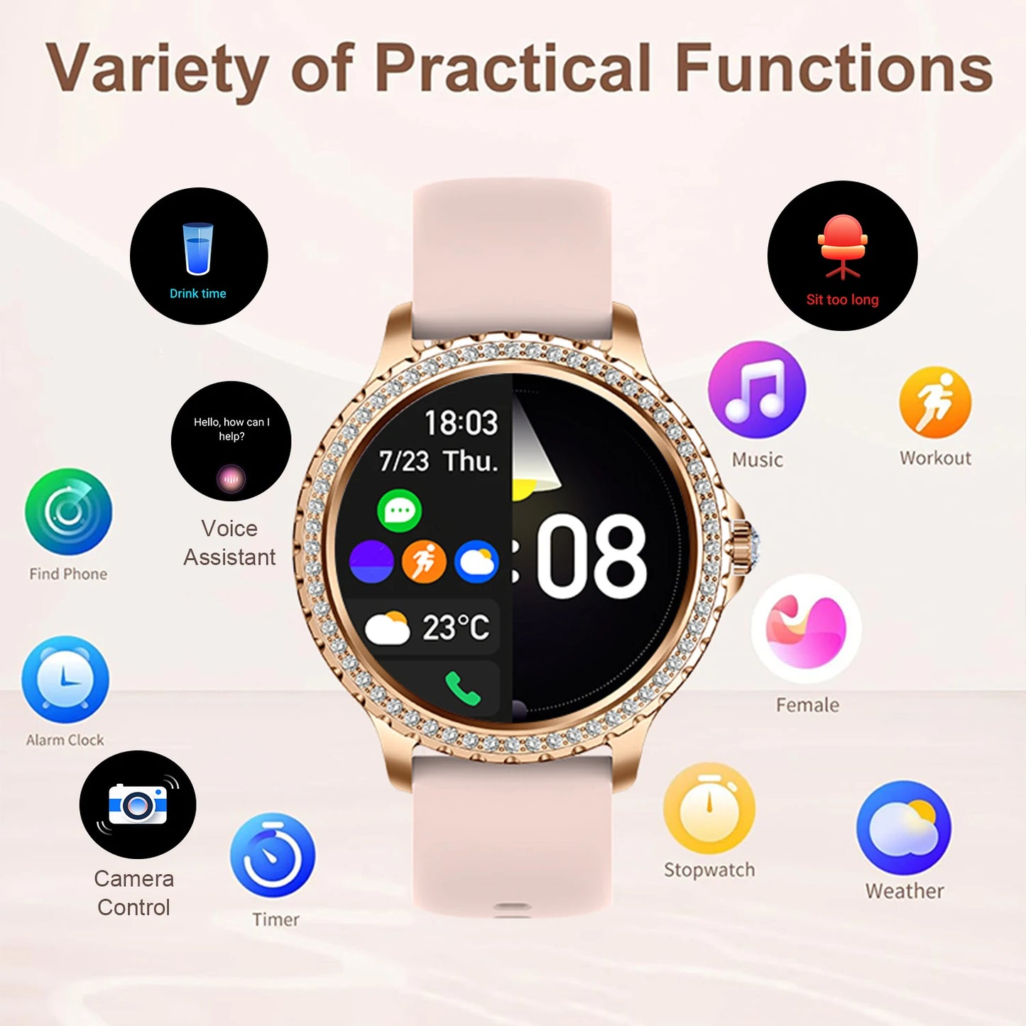 INNOFOVO Smartwatch For Women Touchscreen Fitness Tracker Wireless Calls Music