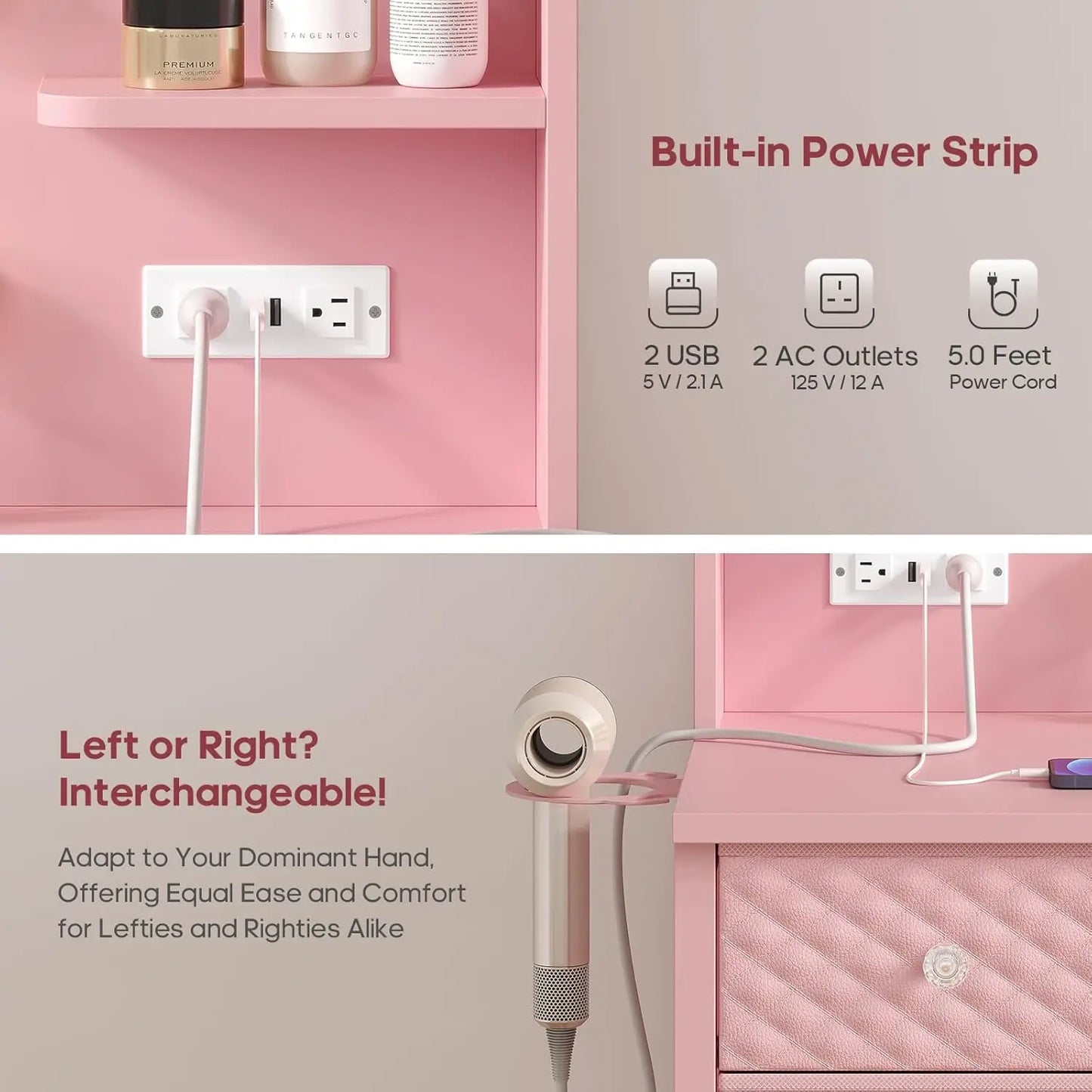 Lighted Vanity Desk With 11-Drawer Storage And 6 Shelves