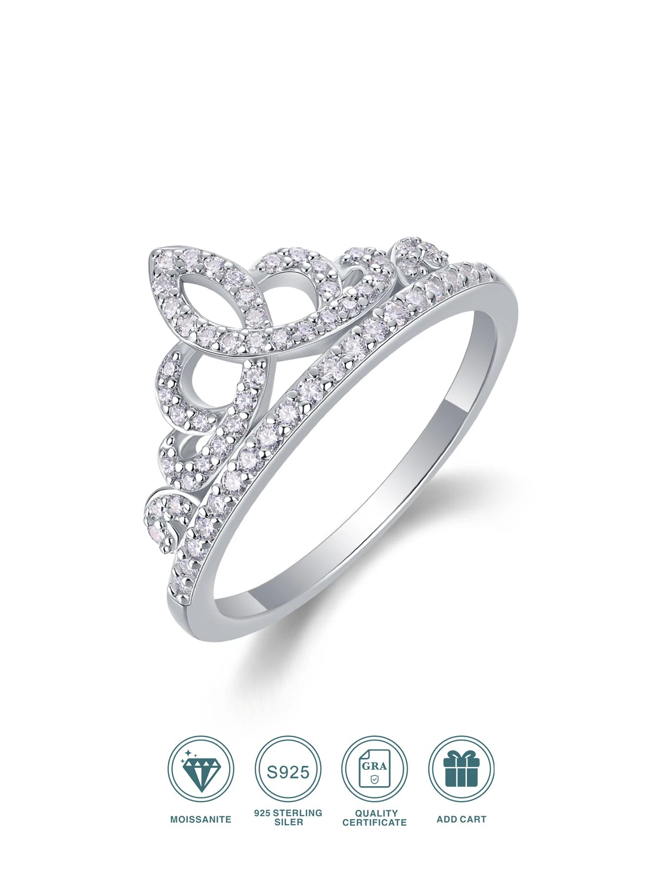 Moissanite Tiara Ring 925 Silver With 18K Gold Finish