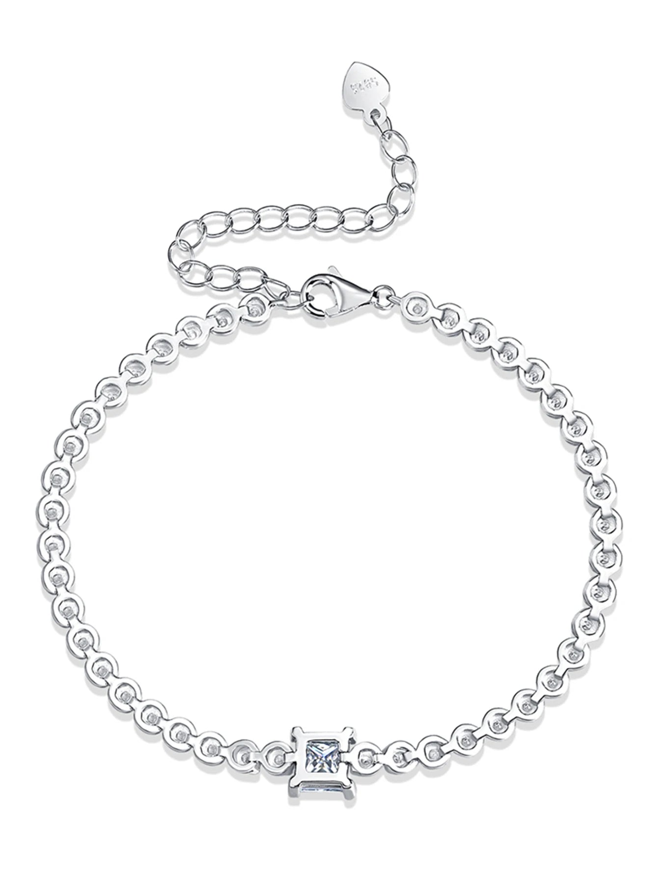 Zircon Tennis Bracelet Square Center 925 Sterling Silver