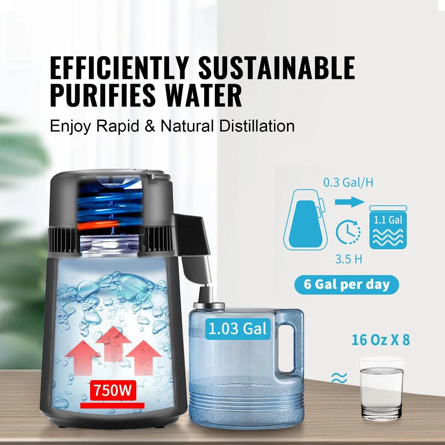 SucceBuy Water Distiller Countertop Stainless Steel Purifier