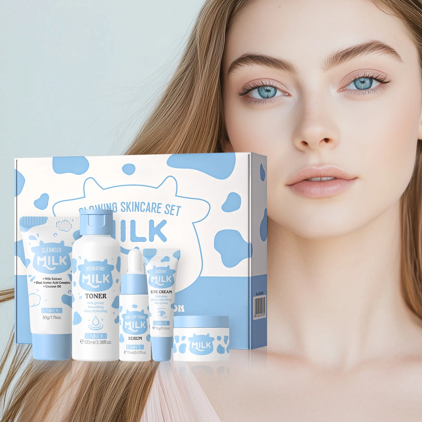 LAIKOU Milk Glowing Skincare Set Hydrating Brightening Anti Aging