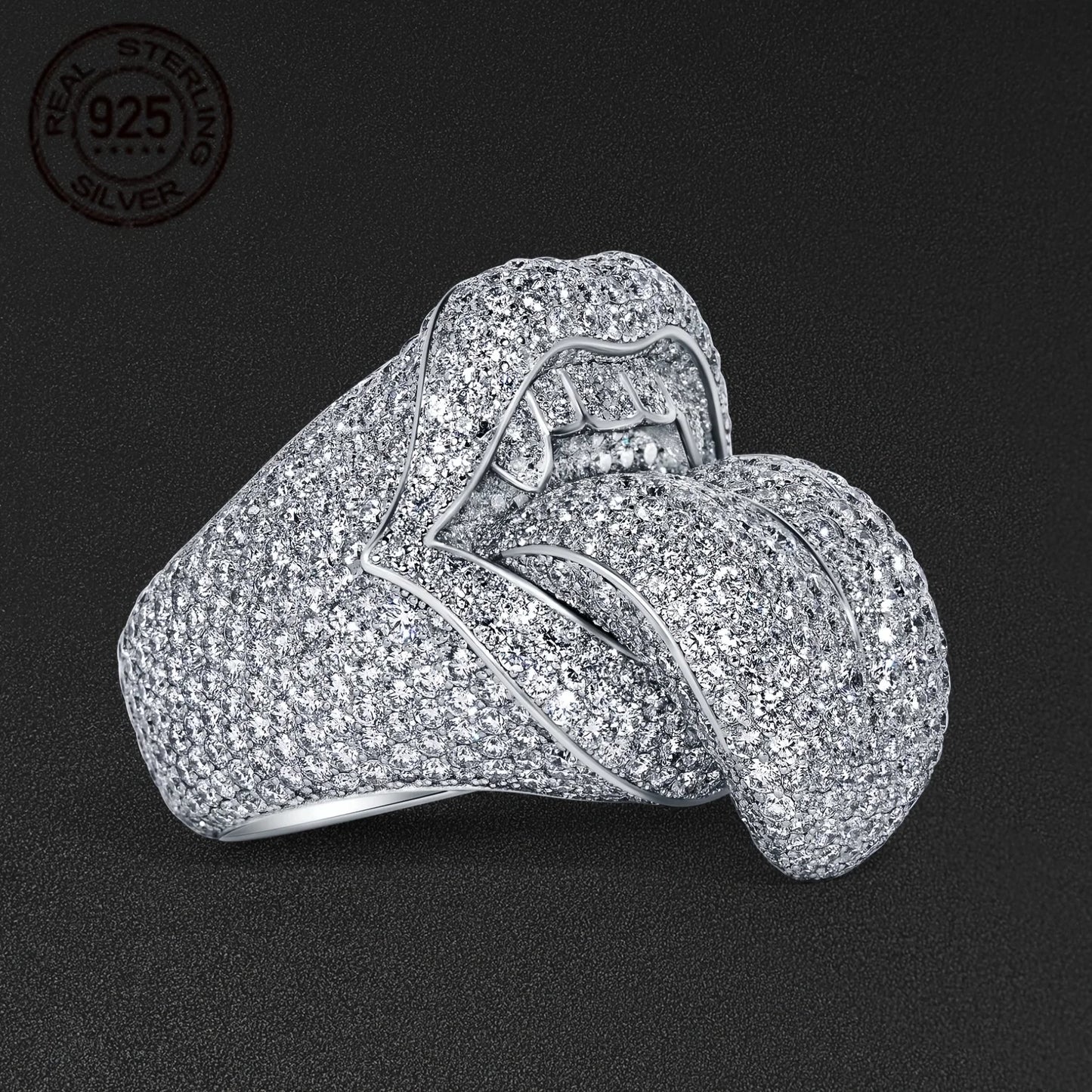 WPOOCC Exaggerated Death Kiss Ring 925 Sterling Silver for Men