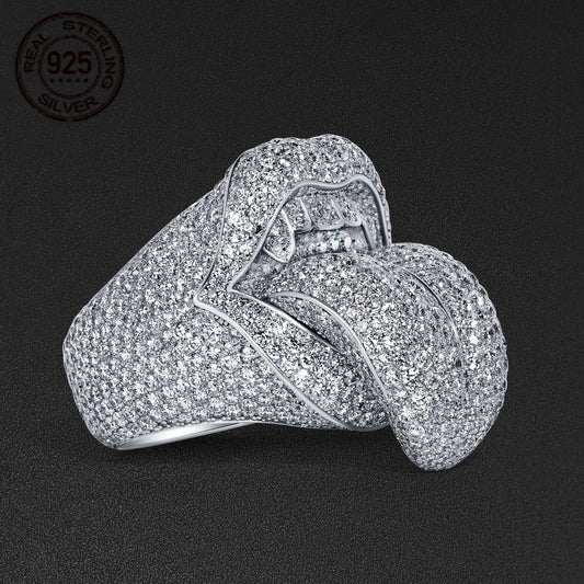WPOOCC Exaggerated Death Kiss Ring 925 Sterling Silver for Men