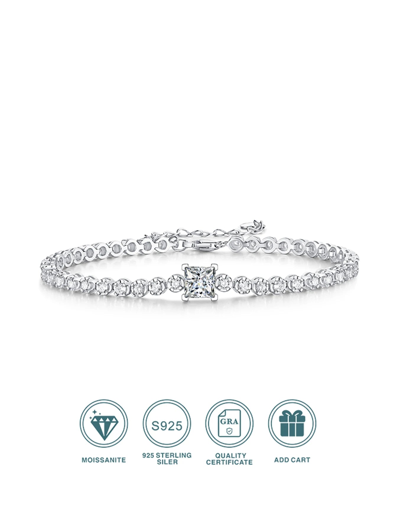 Zircon Tennis Bracelet Square Center 925 Sterling Silver
