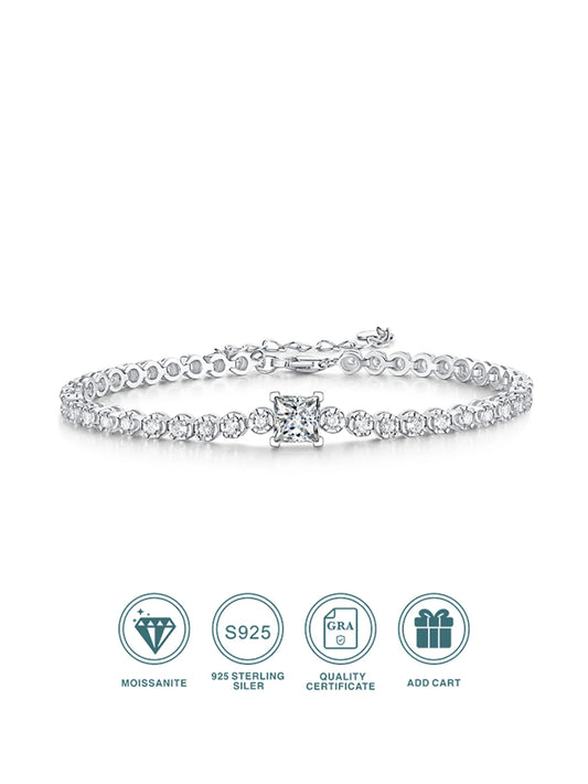 Zircon Tennis Bracelet Square Center 925 Sterling Silver