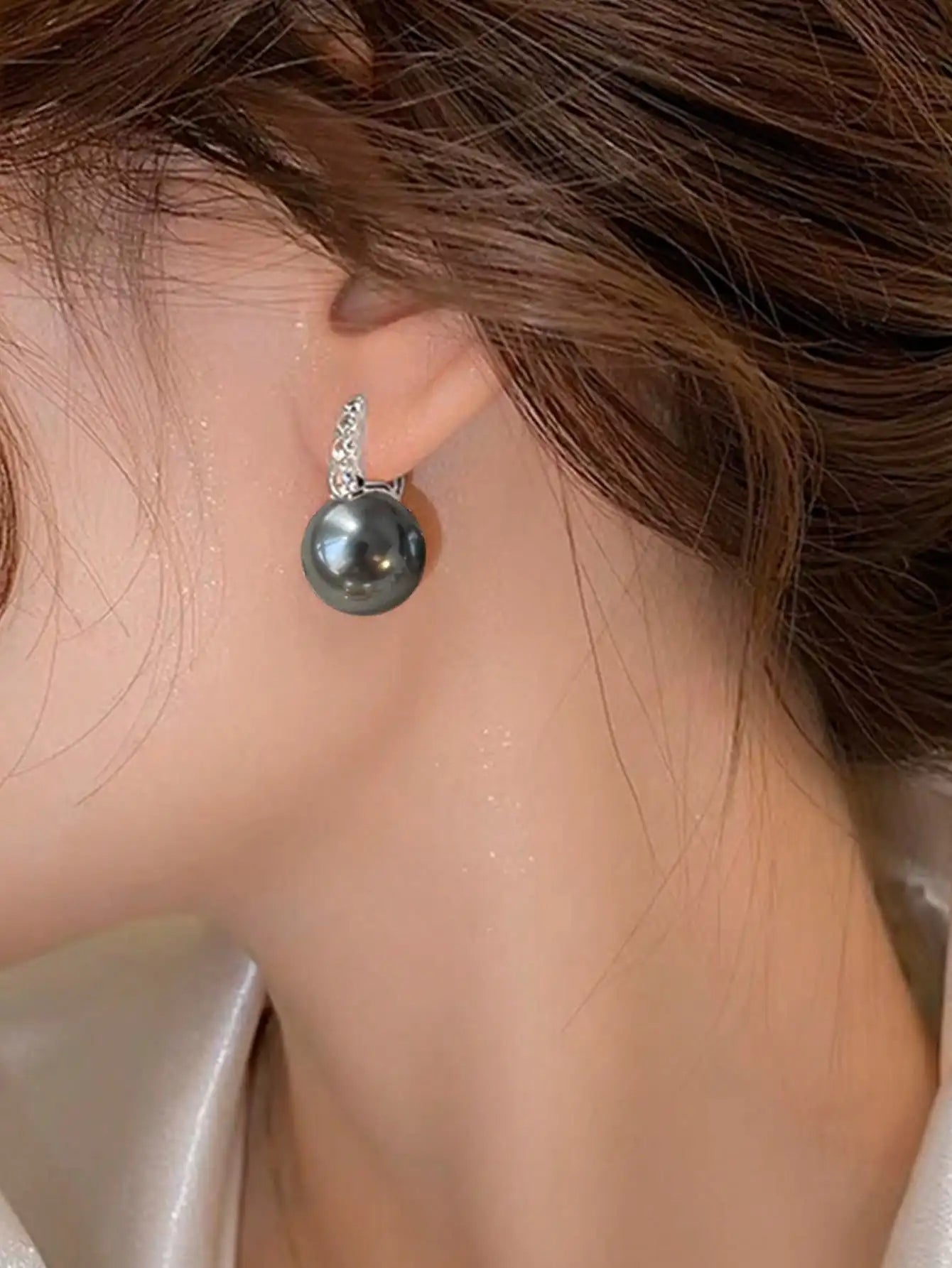 Elegant Faux Pearl Rhinestone Hoop Earrings For Women Copper Alloy