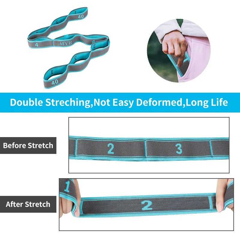 Elastic Yoga Stretching Strap With Loops For Ballet And Body