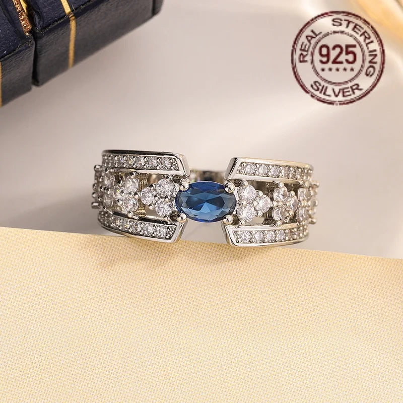 WPOOCC Sapphire Ring In 925 Sterling Silver With Zircon Accent