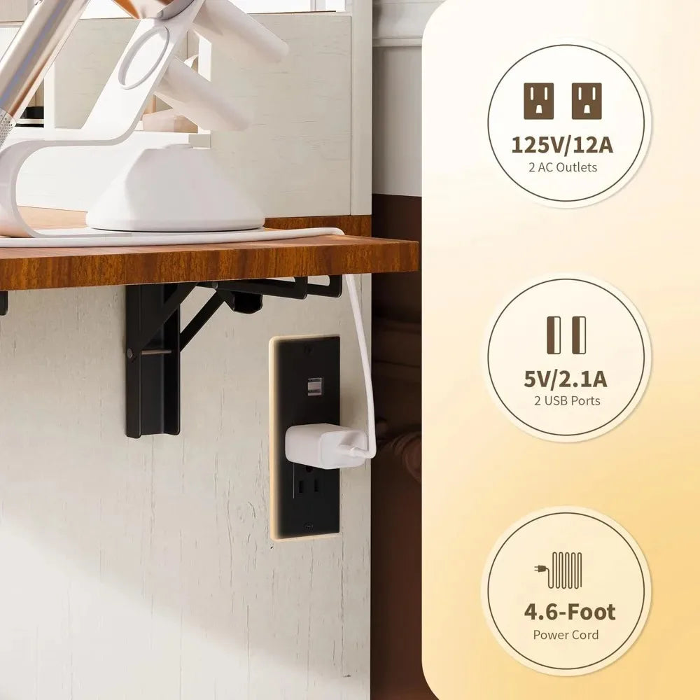 Chengwei Large Farmhouse Makeup Vanity Desk With Mirror And Lights