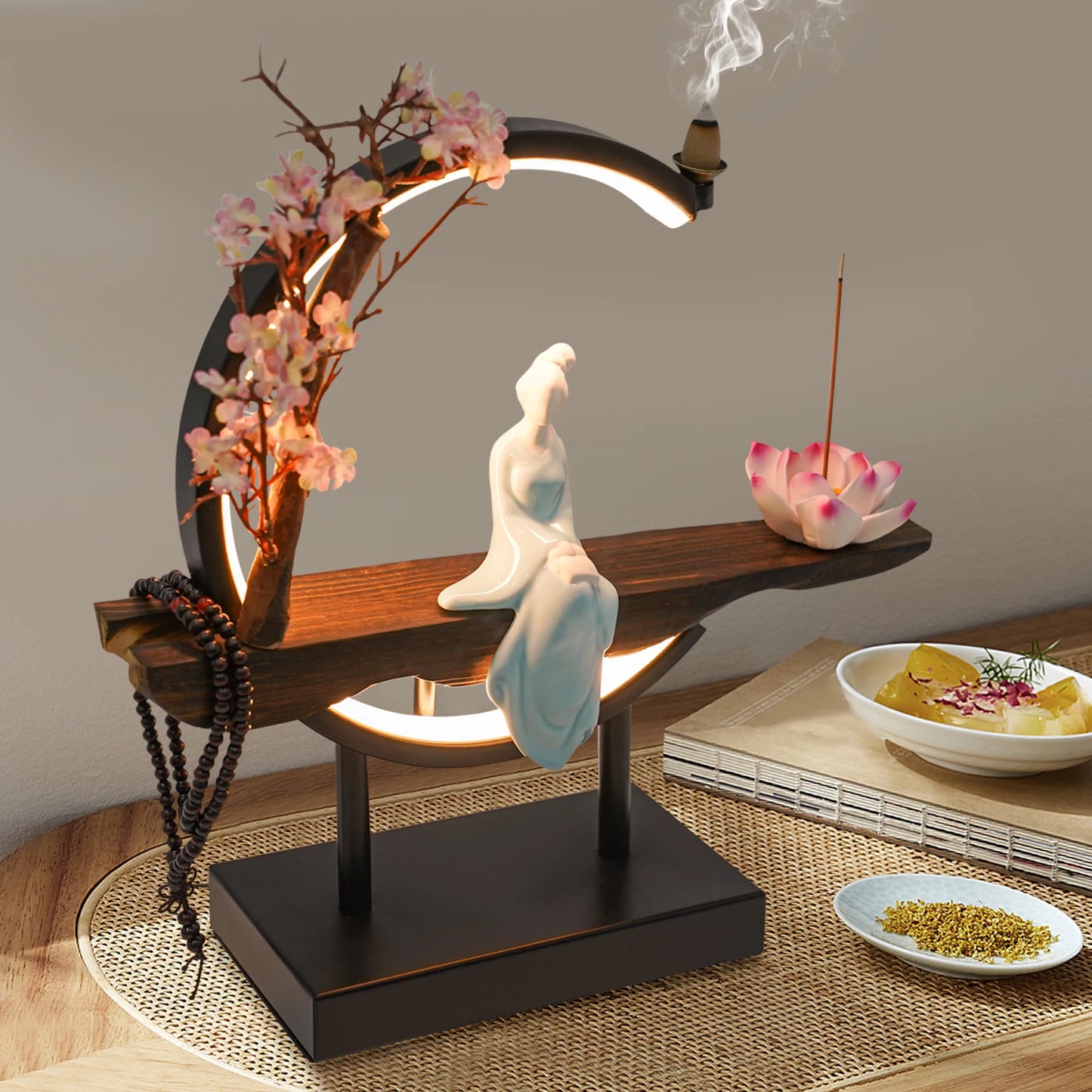 Backflow Waterfall Incense Burner Resin Holder With Light