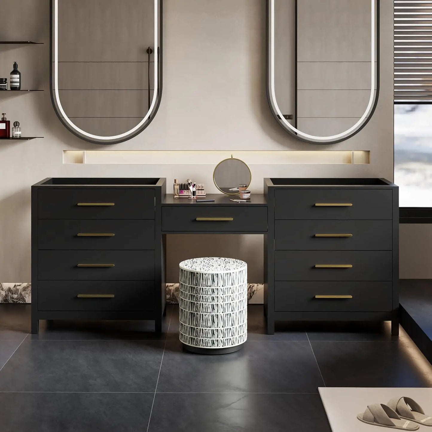 Modern Bathroom Vanity and Makeup Desk Combo with Sink