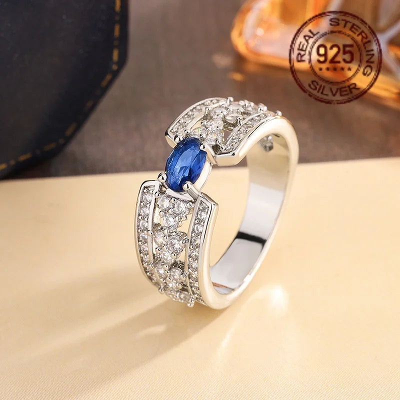 WPOOCC Sapphire Ring In 925 Sterling Silver With Zircon Accent