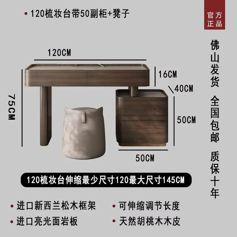 Natural Brown Vanity Desk Drawers European Led Storage Lounges Dressing Table