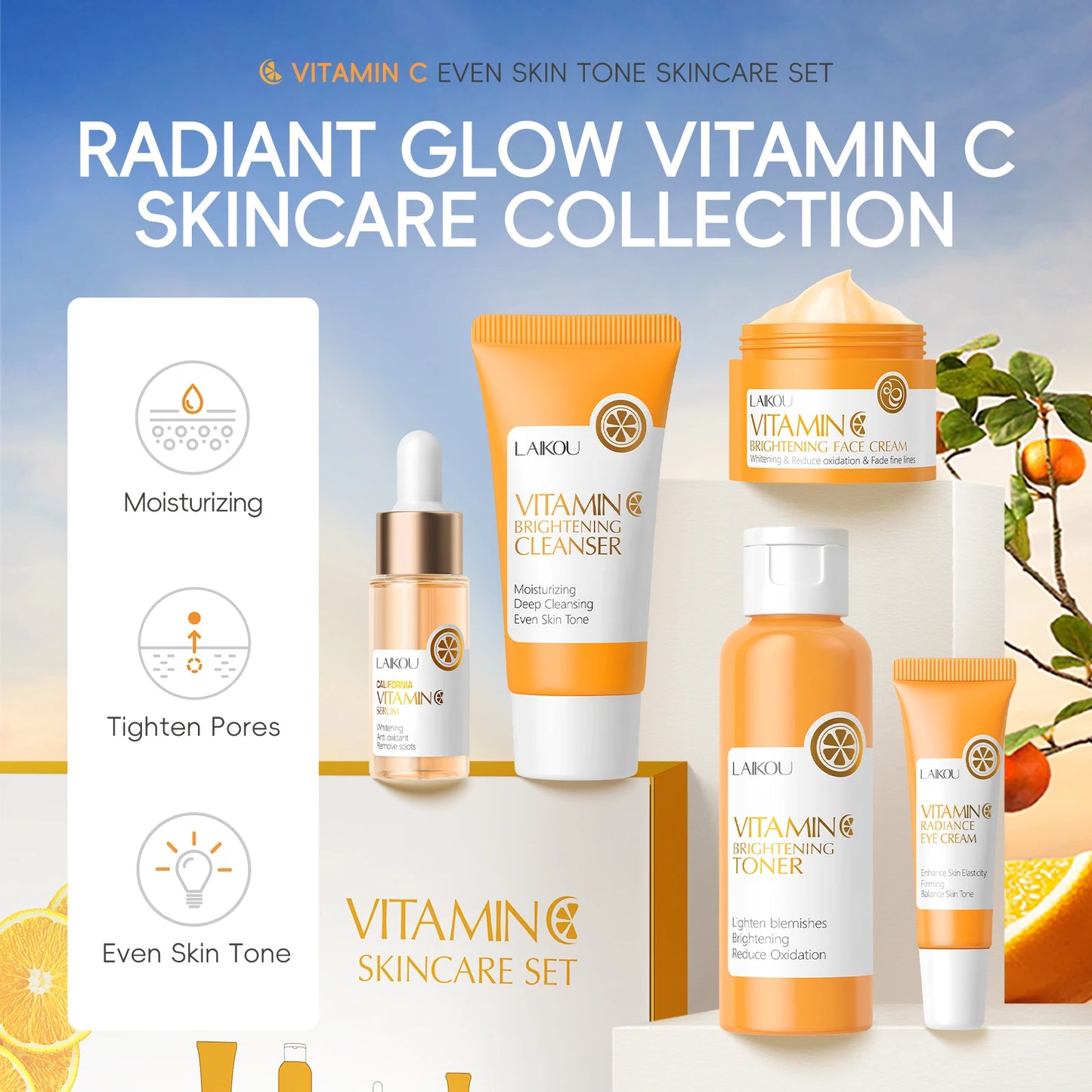 LAIKOU Vitamin C Skincare Set for Brightening and Wrinkle Reduction