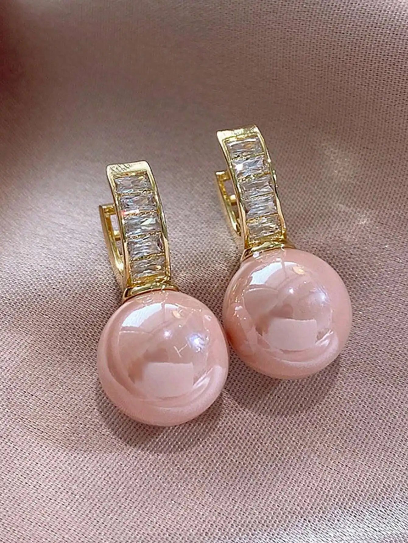 Elegant Faux Pearl Rhinestone Hoop Earrings For Women Copper Alloy