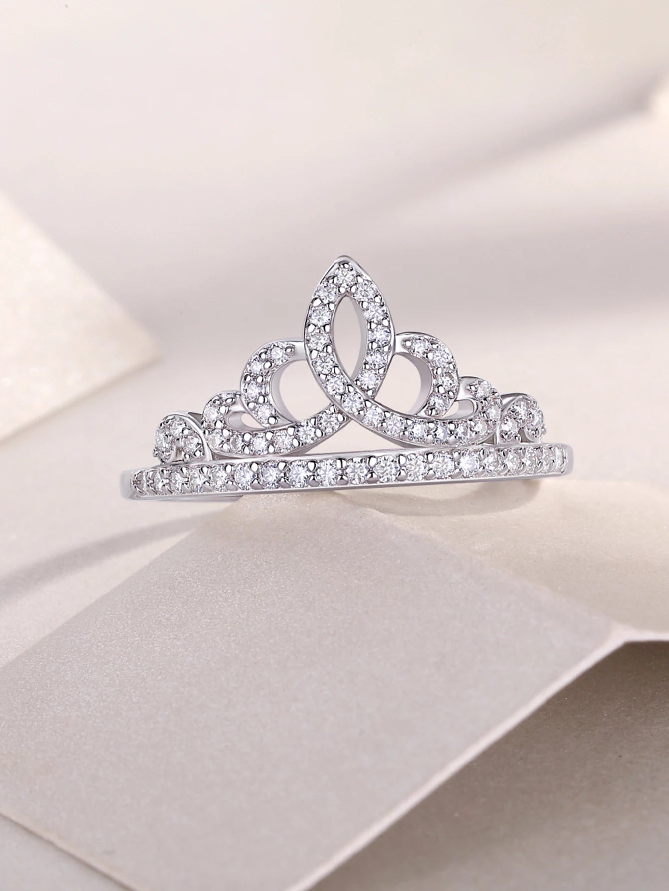 Moissanite Tiara Ring 925 Silver With 18K Gold Finish