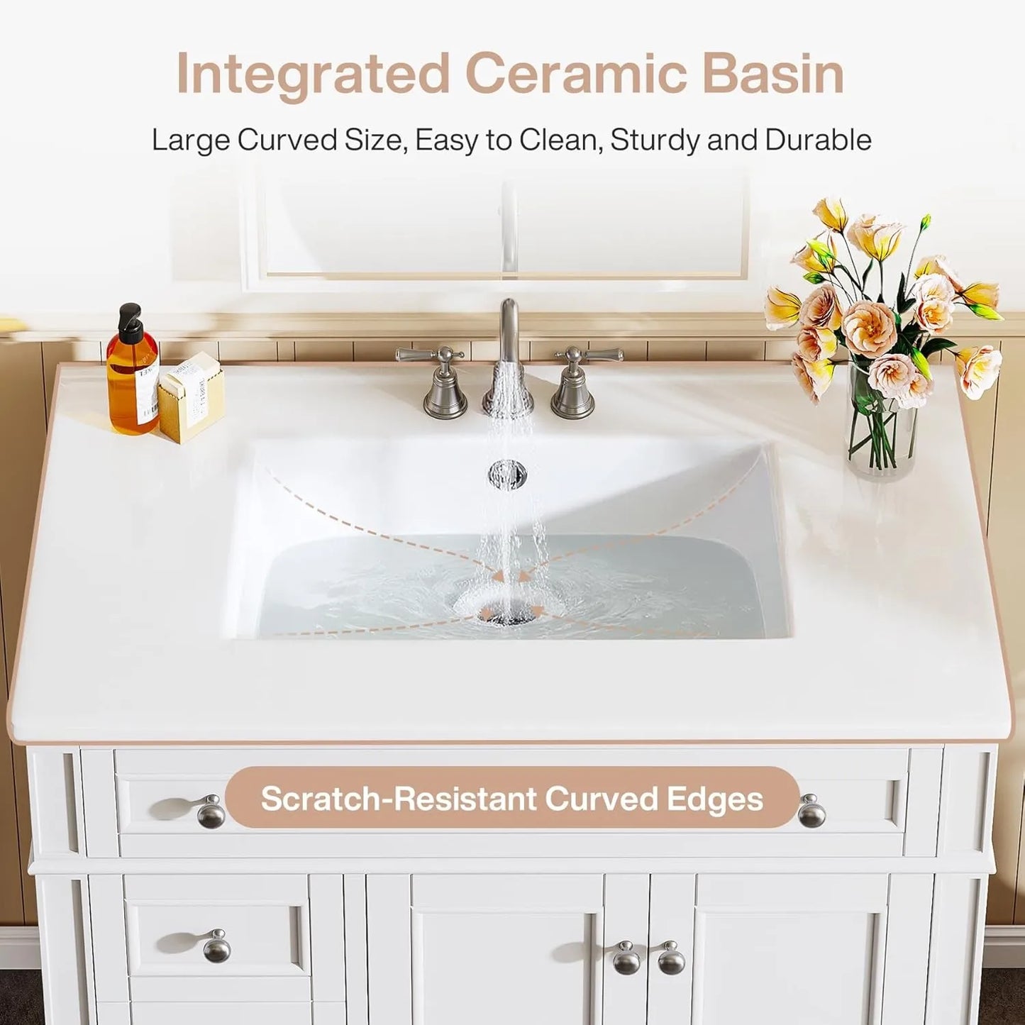 Sturdy Bathroom Vanity With Sink And 4 Drawers 2 Doors
