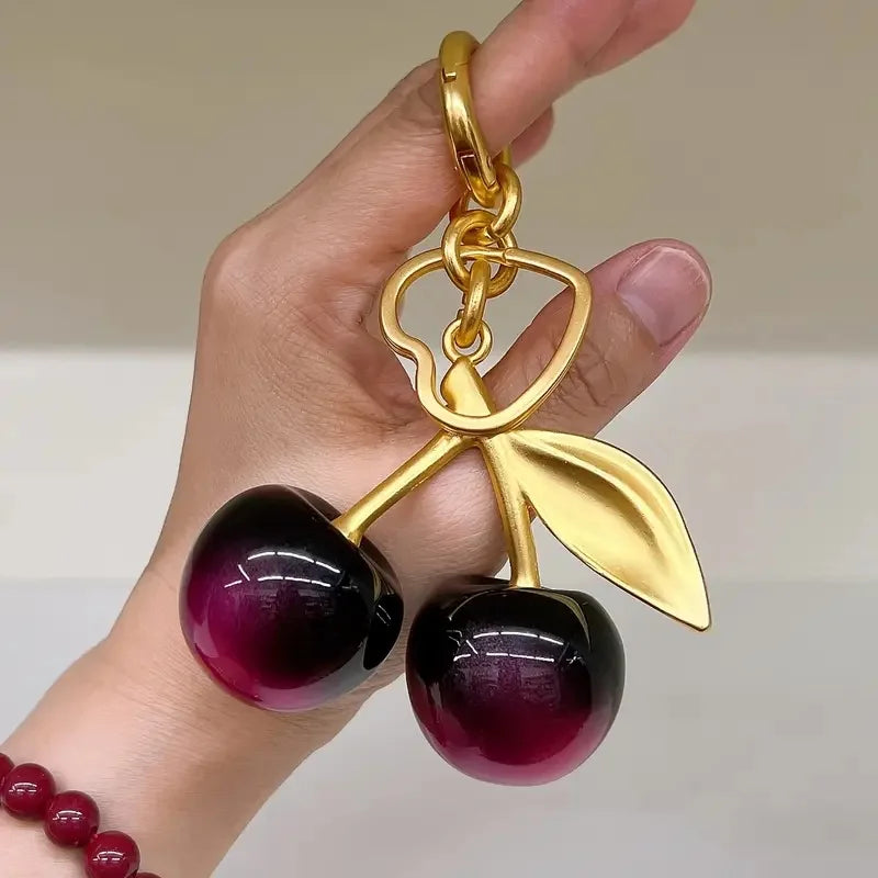 Premium Resin Cherry Keychain For Handbags And Wallets