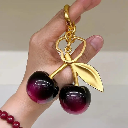 Premium Resin Cherry Keychain For Handbags And Wallets