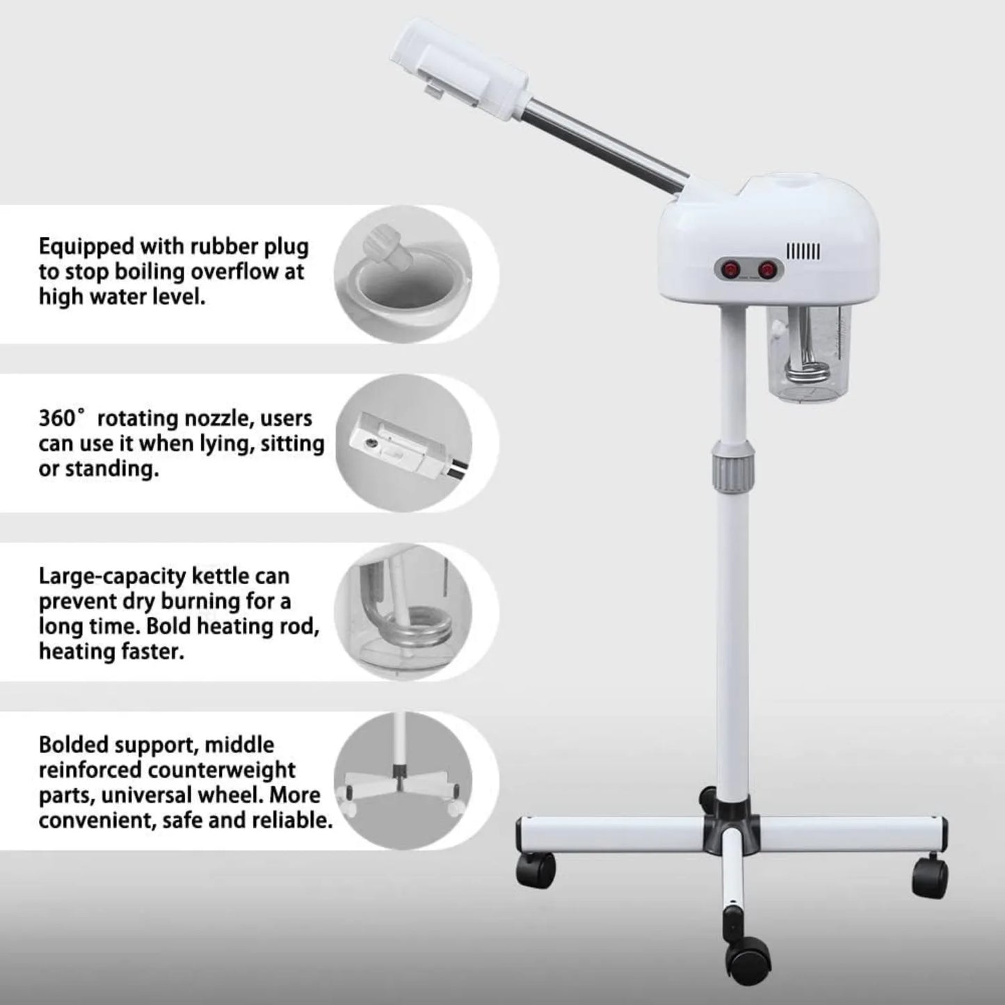 Professional Facial Steamer with 360 Degree Rotating Nozzle for Cleanses Skin Unclogs Pores