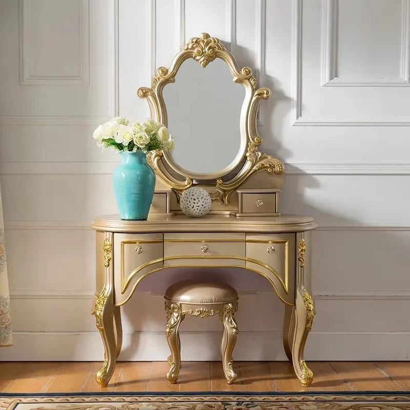Beige Storage Vanity Table Nordic Wooden Aesthetic Beauty Drawers Dresser