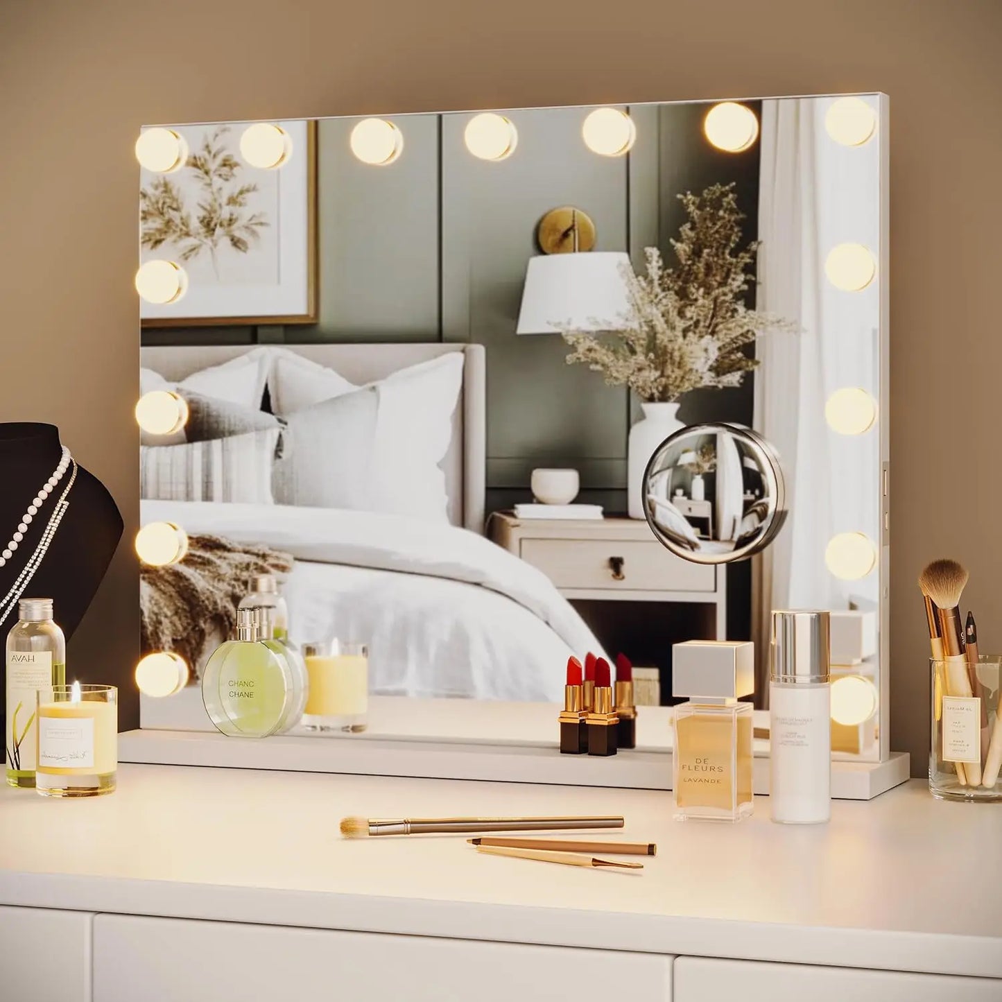 Vanity Mirror With Adjustable LED Lights Smart Touch 3X Magnification