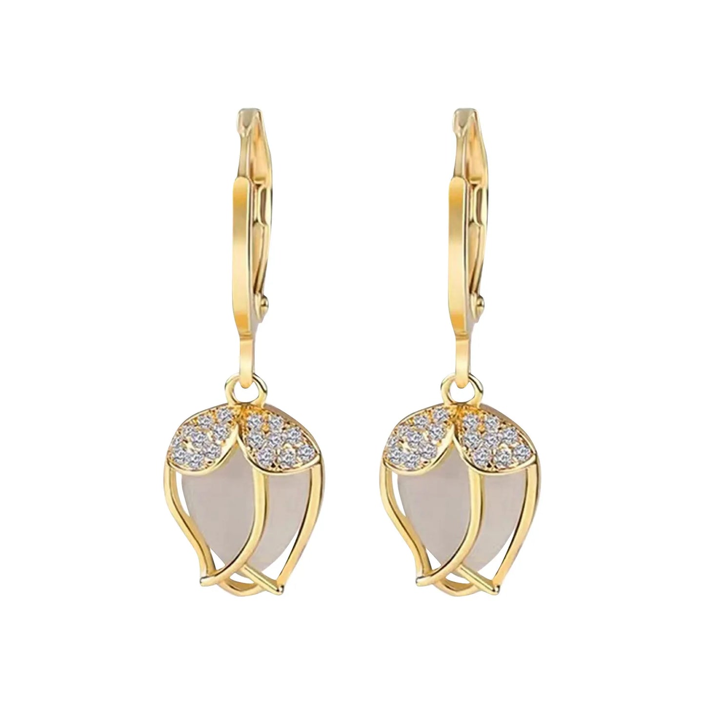 Light Luxury Cat Eye Stone Flower Earrings Fashion For Women