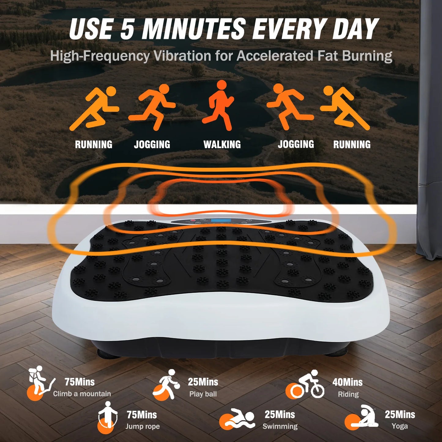 Full-Body Vibration Plate Exercise Machine 330lbs Weight Loss with Resistance Bands & Remote Control