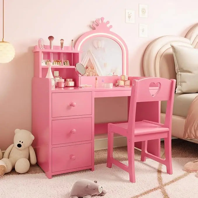 HiMISS Kids Two In One Princess Makeup Vanity Desk Chair