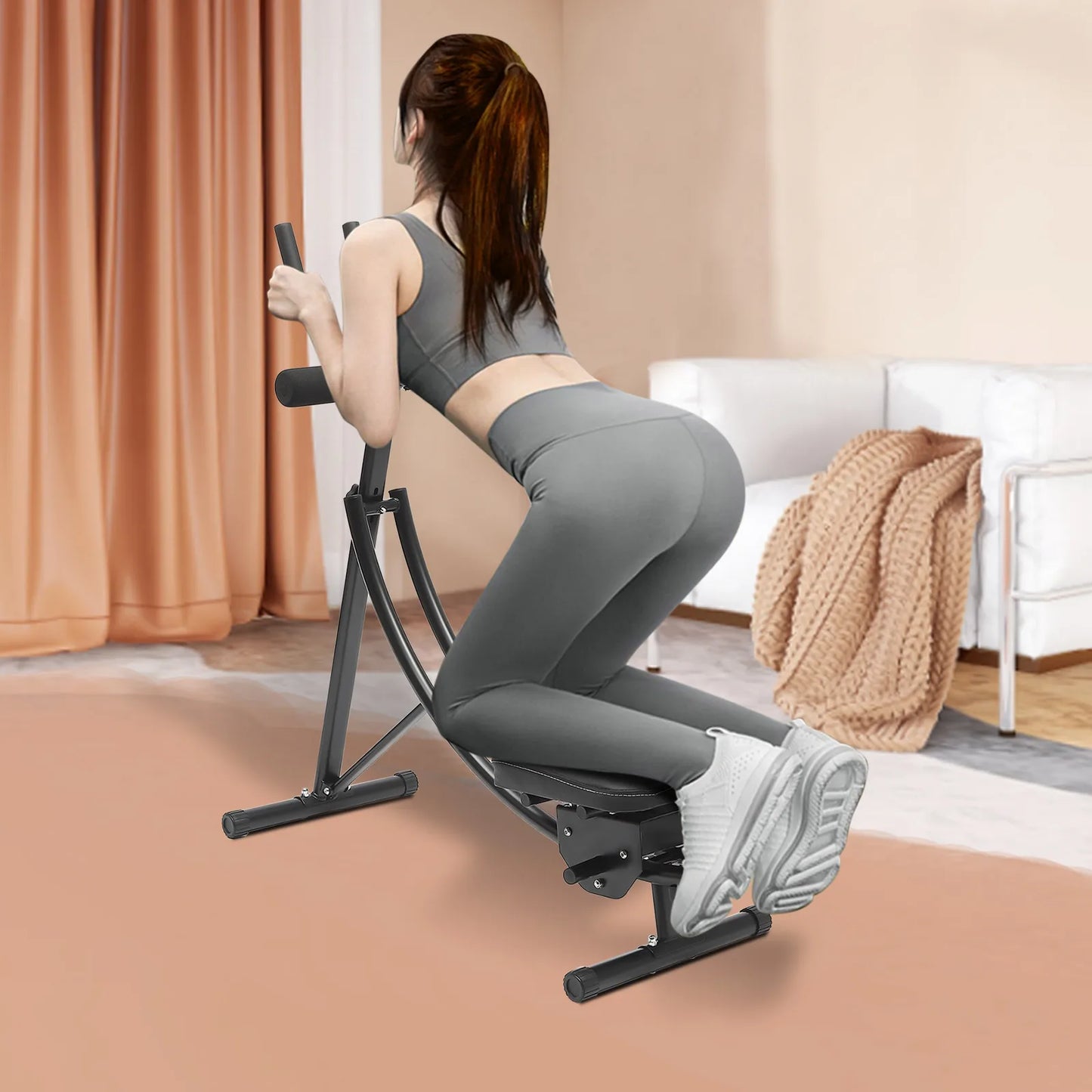 Height Adjustable Abdominal Trainer with LCD Monitor & Six Silent Rollers for Home Gym