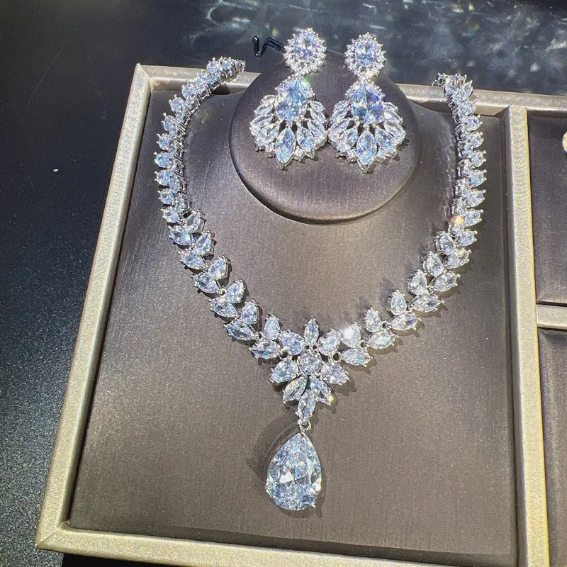 Imitation Moissanite Diamond Jewelry Set Necklace Bracelet For Women