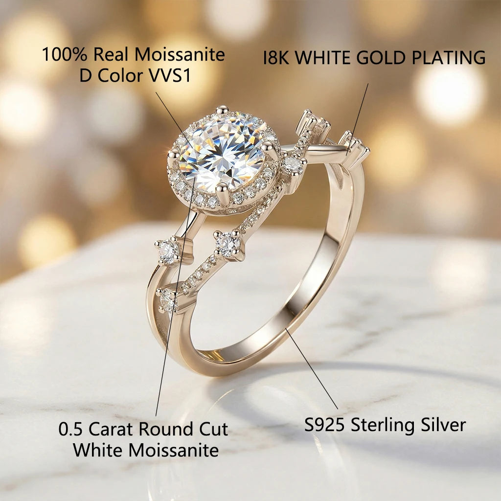 Brilliant Cut Moissanite Engagement Ring In Sterling Silver 925