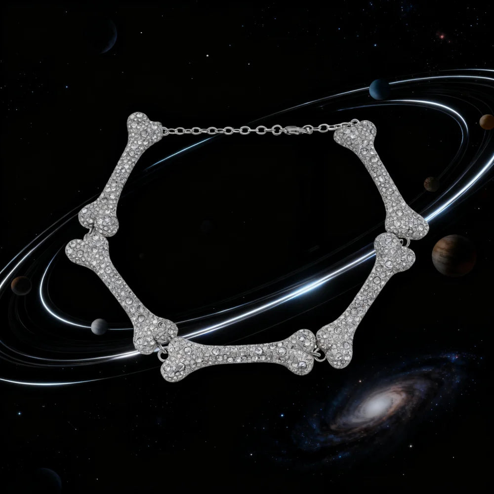 S925 Sterling Silver Faustine Five Section Diamond Bone Necklace