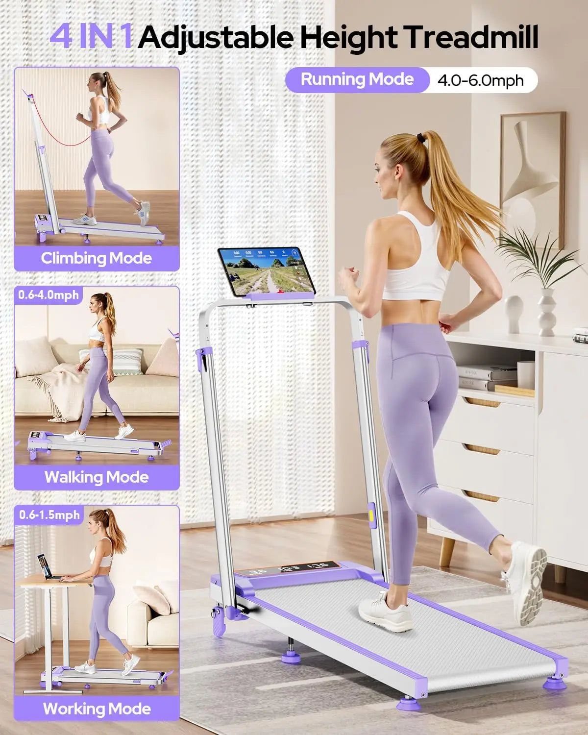 Walking Pad Treadmill With Adjustable Incline And Handle Bar 3.5HP