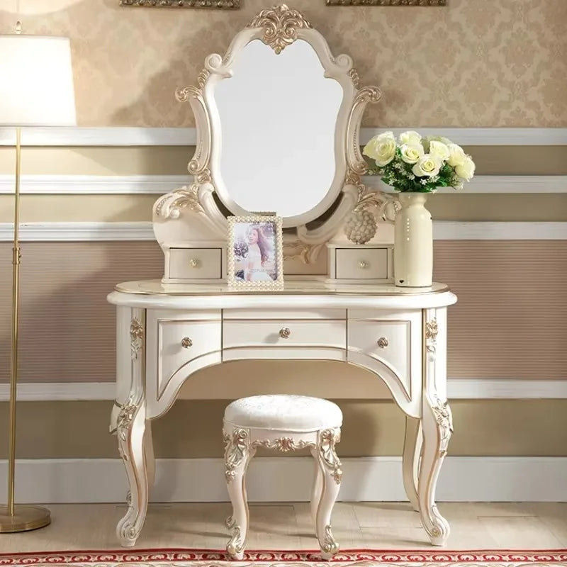Beige Storage Vanity Table Nordic Wooden Aesthetic Beauty Drawers Dresser