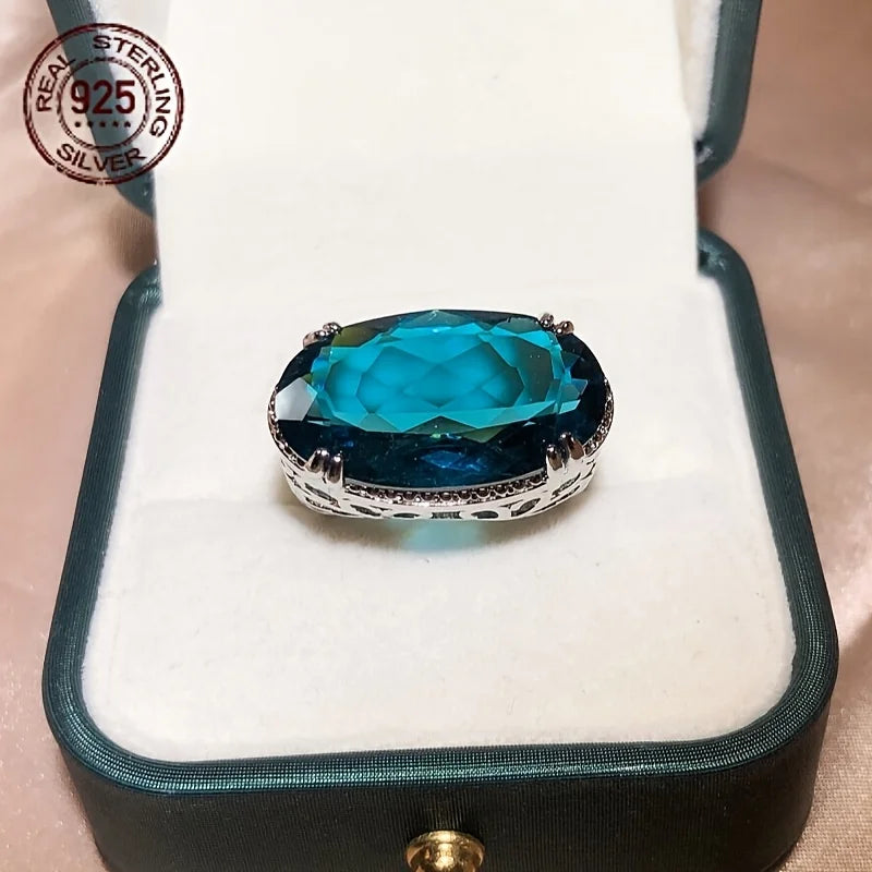 WPOOCC Zircon Sterling Silver Hollow Oval Vintage Wedding Ring