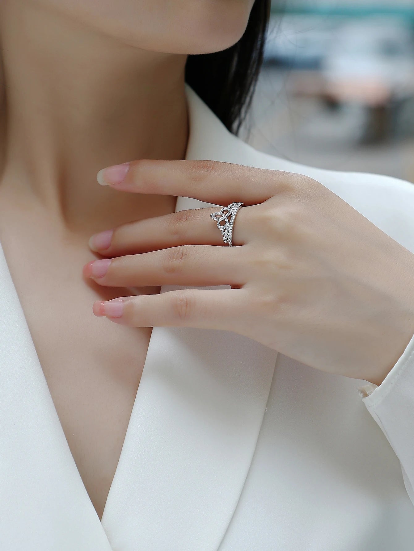 Moissanite Tiara Ring 925 Silver With 18K Gold Finish