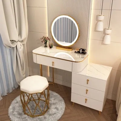 XMSJ French Beauty Vanity Table With LED Light Mirror