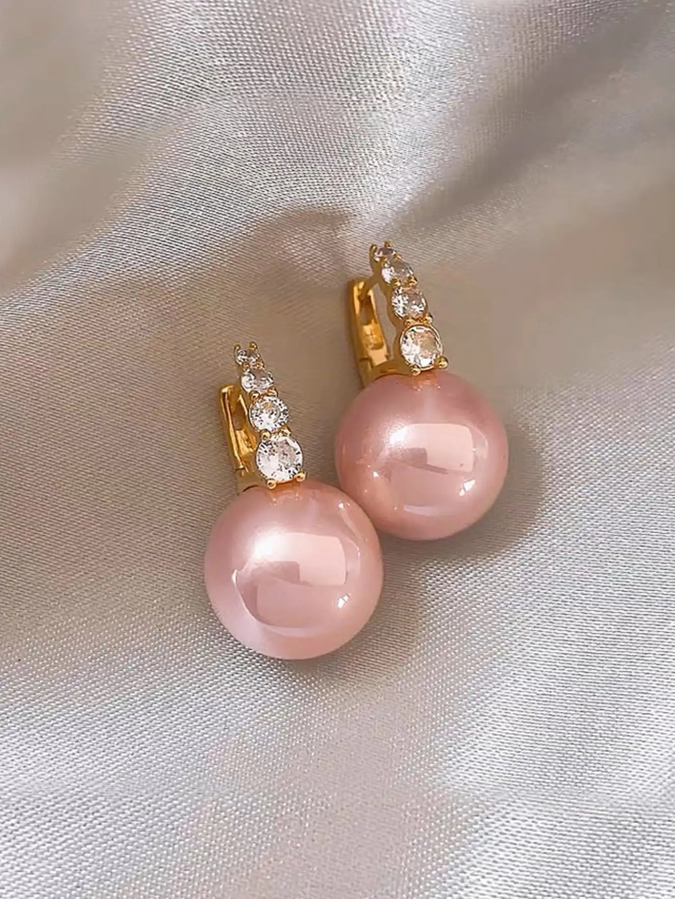 Elegant Faux Pearl Rhinestone Hoop Earrings For Women Copper Alloy