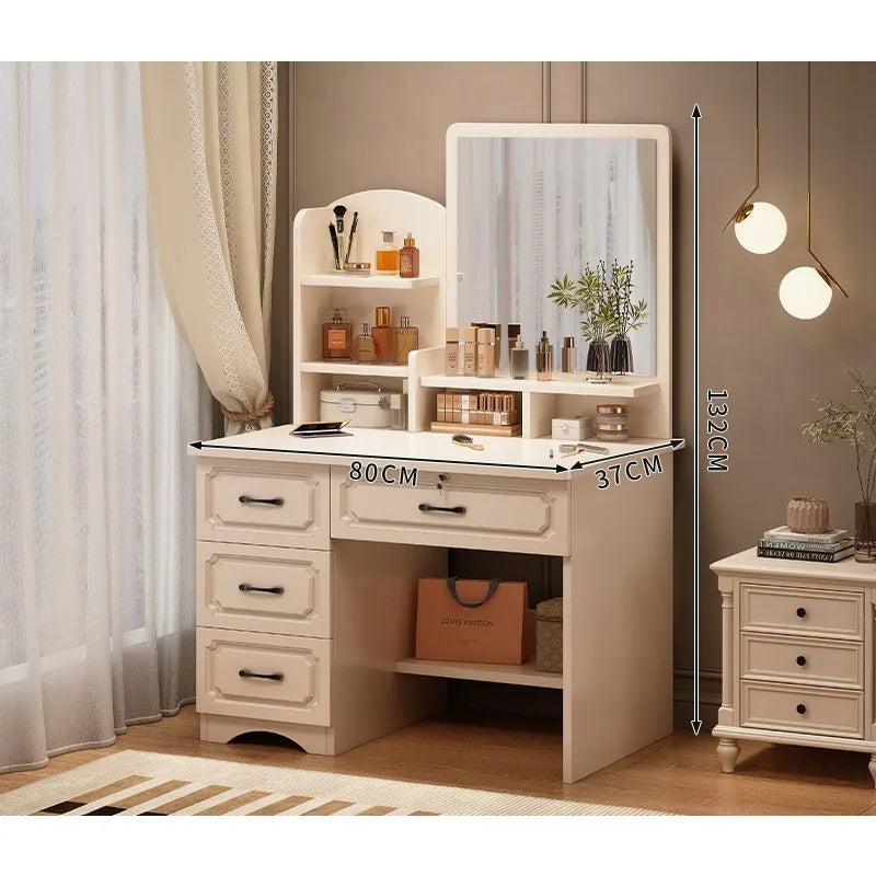 European Minimalist Dressing Table With Integrated Vanity Storage