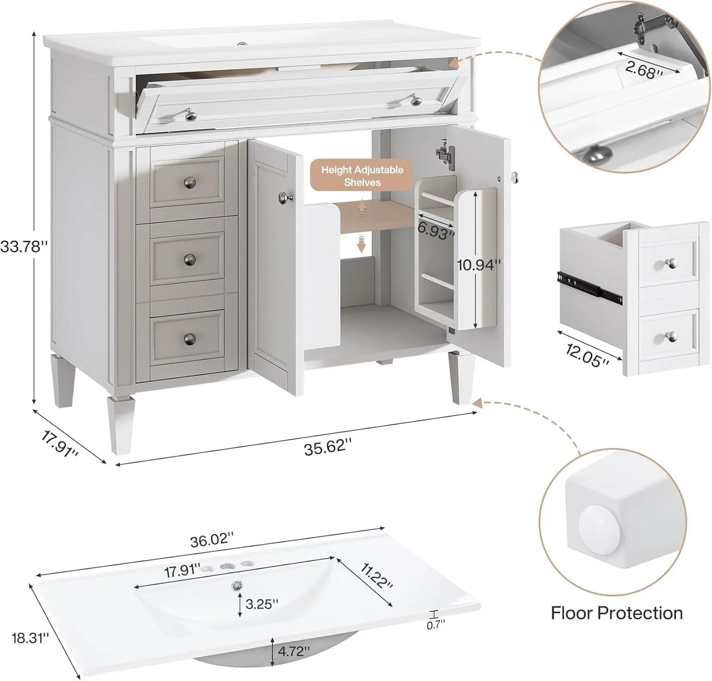 Sturdy Bathroom Vanity With Sink And 4 Drawers 2 Doors