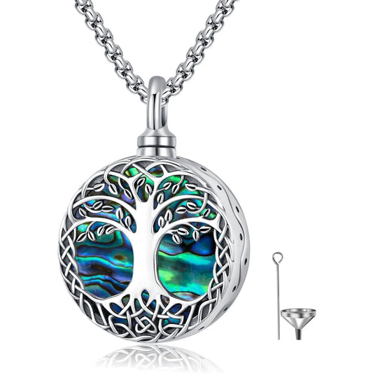 DRINSPER Tree Of Life SeaShell 925 Sterling Silver Urn Necklace