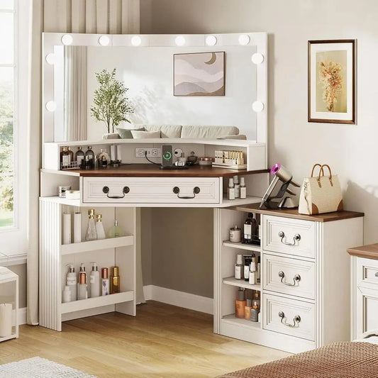 XMSJ Vanity Desk With 3 Way Mirror And LED Lighting
