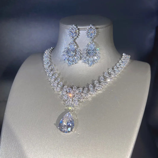 Imitation Moissanite Diamond Jewelry Set Necklace Bracelet For Women