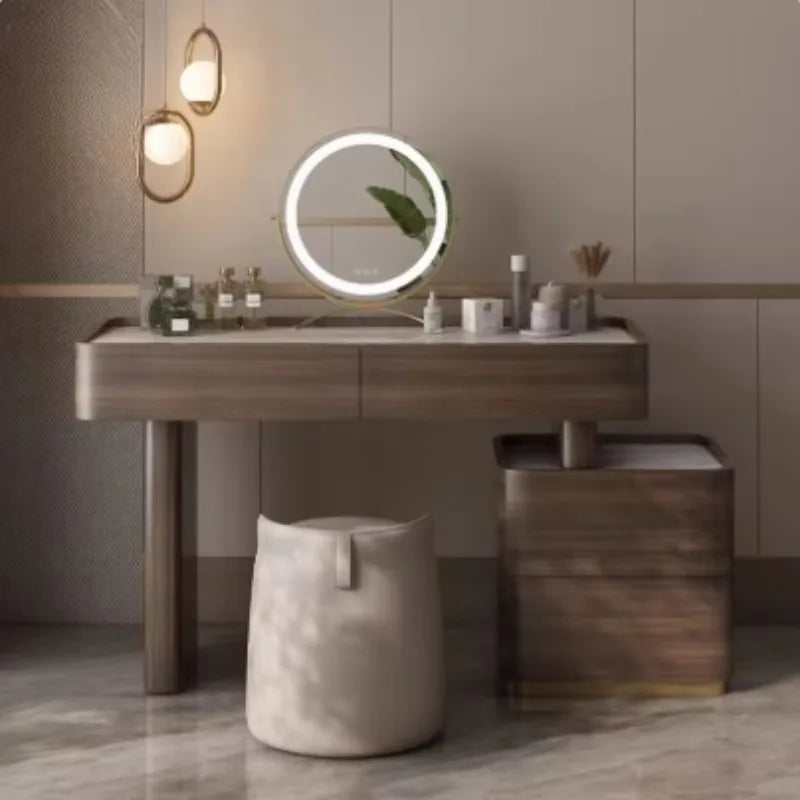 Natural Brown Vanity Desk Drawers European Led Storage Lounges Dressing Table
