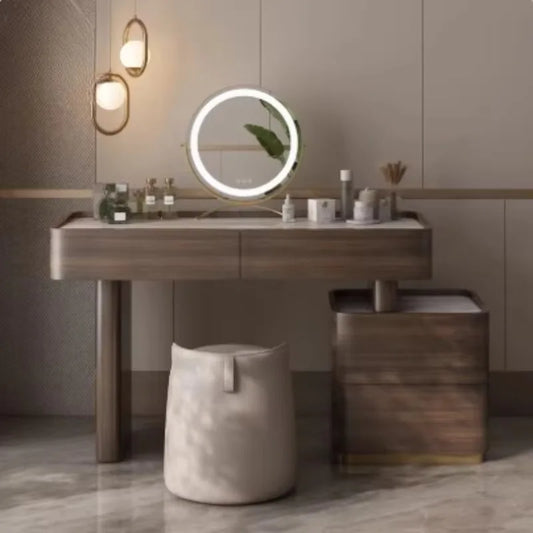 Natural Brown Vanity Desk Drawers European Led Storage Lounges Dressing Table