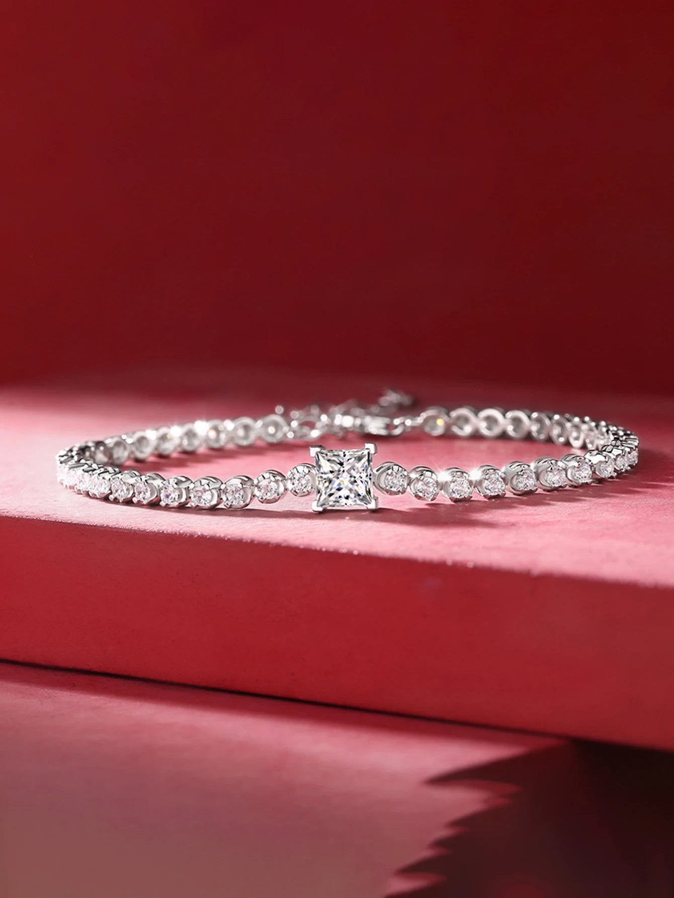 Zircon Tennis Bracelet Square Center 925 Sterling Silver
