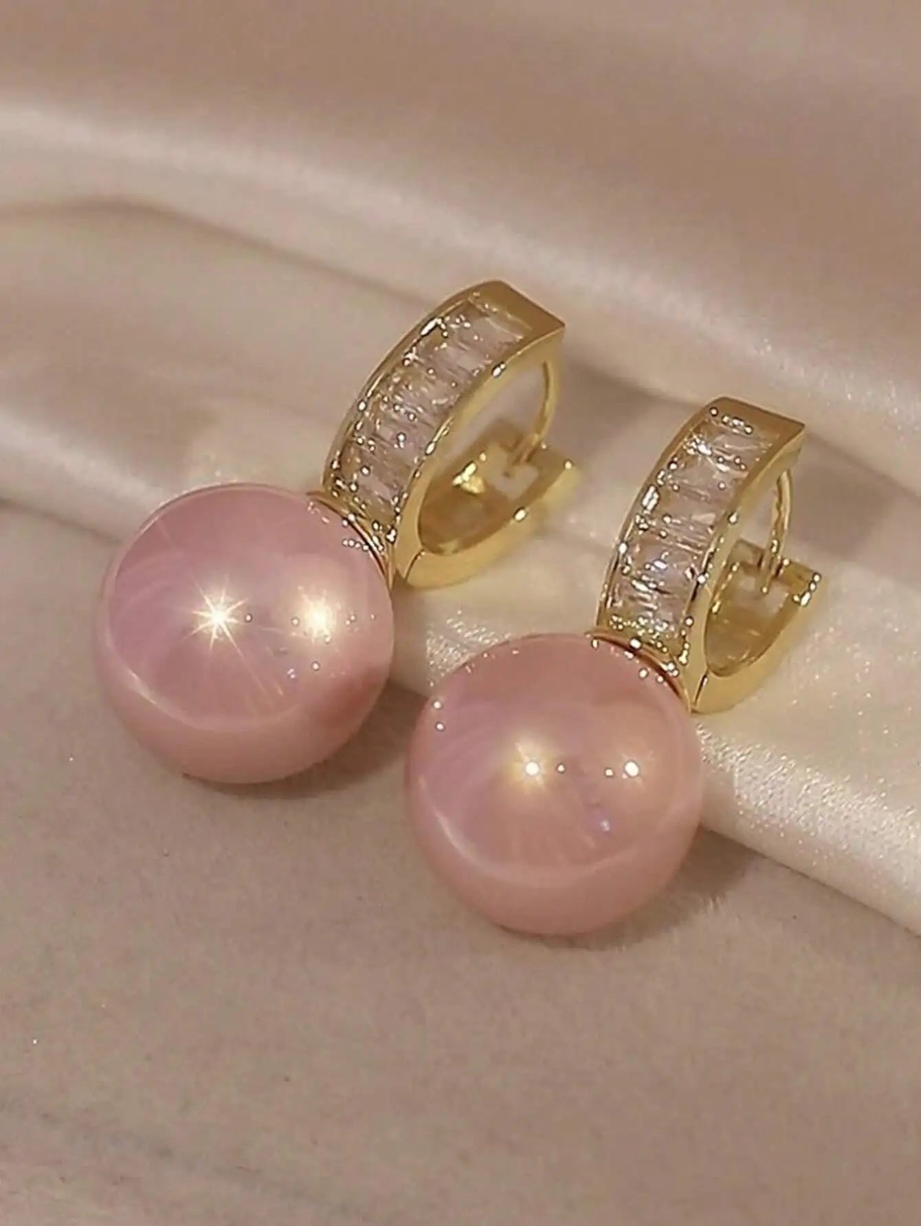 Elegant Faux Pearl Rhinestone Hoop Earrings For Women Copper Alloy