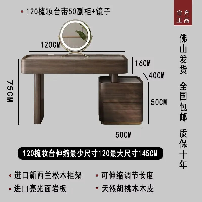 Natural Brown Vanity Desk Drawers European Led Storage Lounges Dressing Table